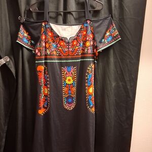 Embroidered Black and Multicolor Women's Top